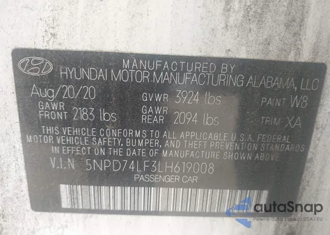 2020 Hyundai Elantra Se z USA, uszkodzony, nr VIN 5NPD74LF3LH619008